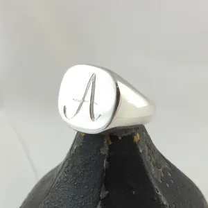 1 Initial Engraved  16mm x 16mm  - Sterling Silver Signet Ring