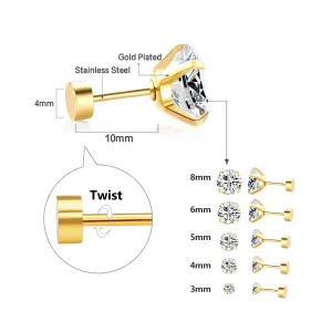1 Pair/2 Pcs Stainless Steel Crystal Stud Earrings for Women and Men with 4 Prong Tragus Round Clear Cubic Zirconia - Elegant Ear Jewelry