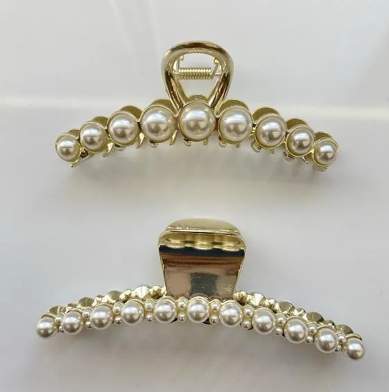 11cm Single Row of Imitation Pearl Alloy Hair Claw Clip