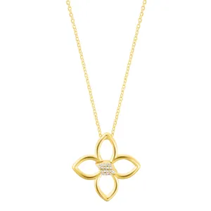 14k Gold Plated Adjustable Outline CZ Clover Necklace