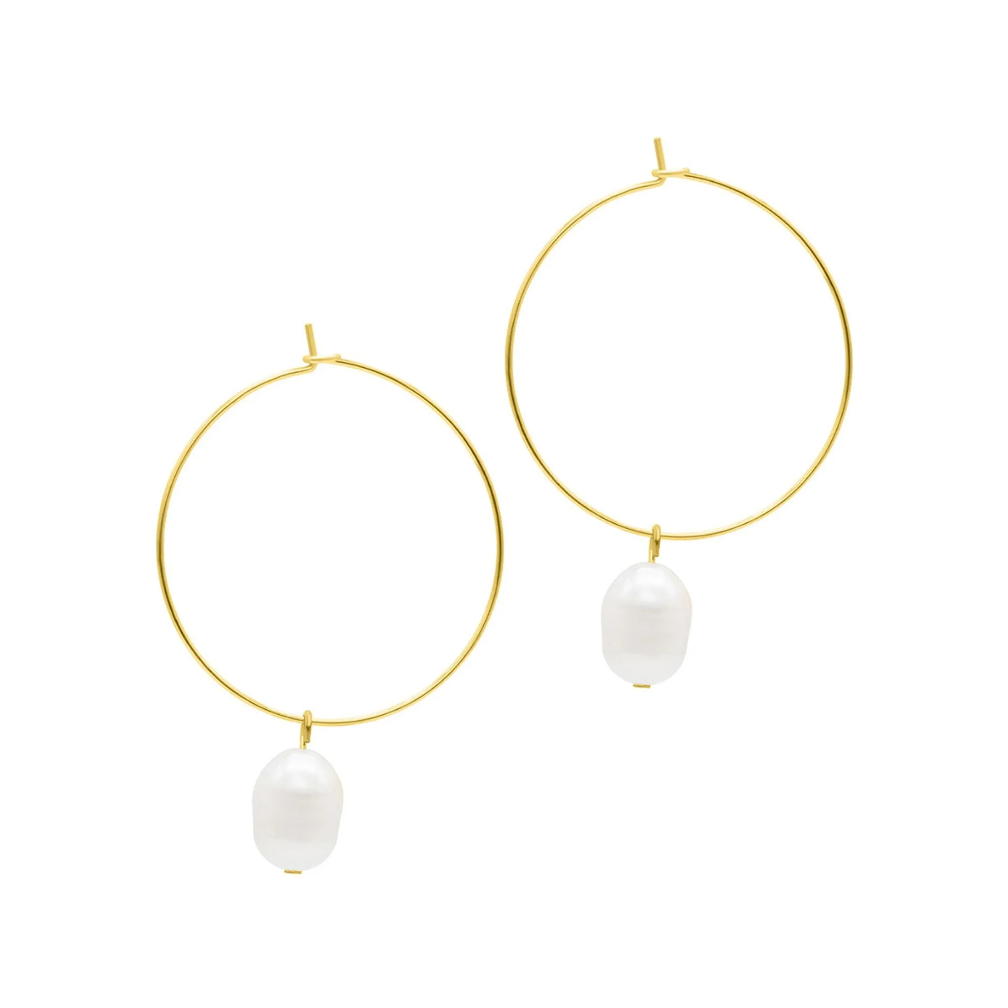 14k Gold Plated Freshwater Pearl Wire 1.5" Hoop Earrings
