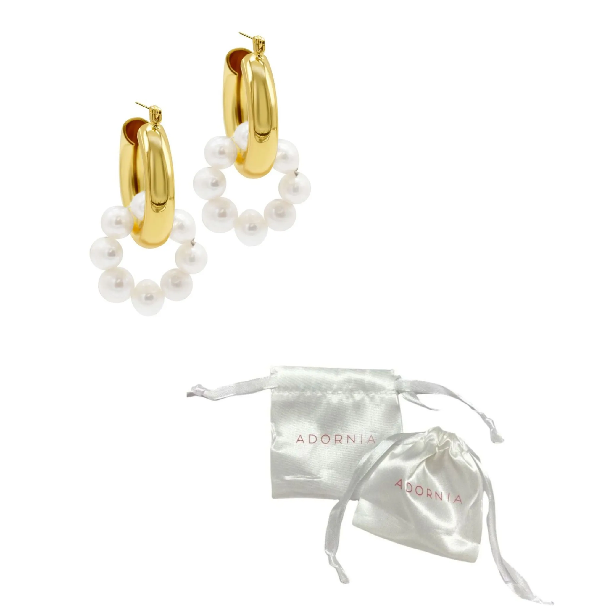14K Gold Plated Hoop And Pearl Drop And Dangle Earrings