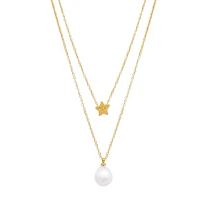 14k Gold Plated Layered Freshwater Baroque Pearl Necklace