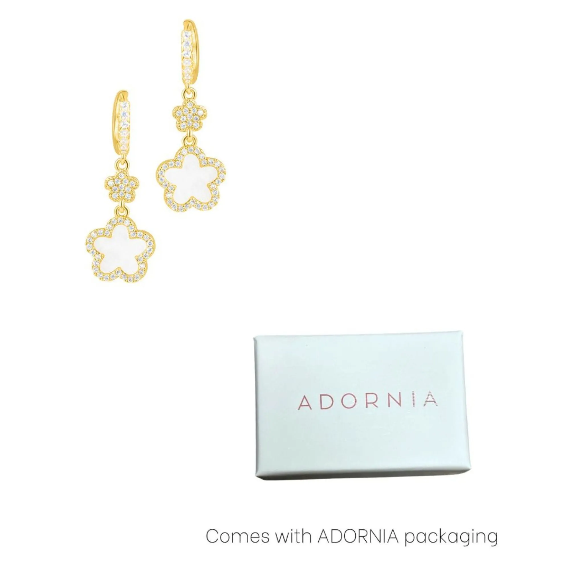 14k Yellow Gold Plated White CZ Clover Earrings
