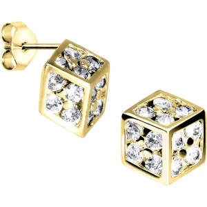 14kt Yellow Gold CZ 10mm Dice Stud Earrings