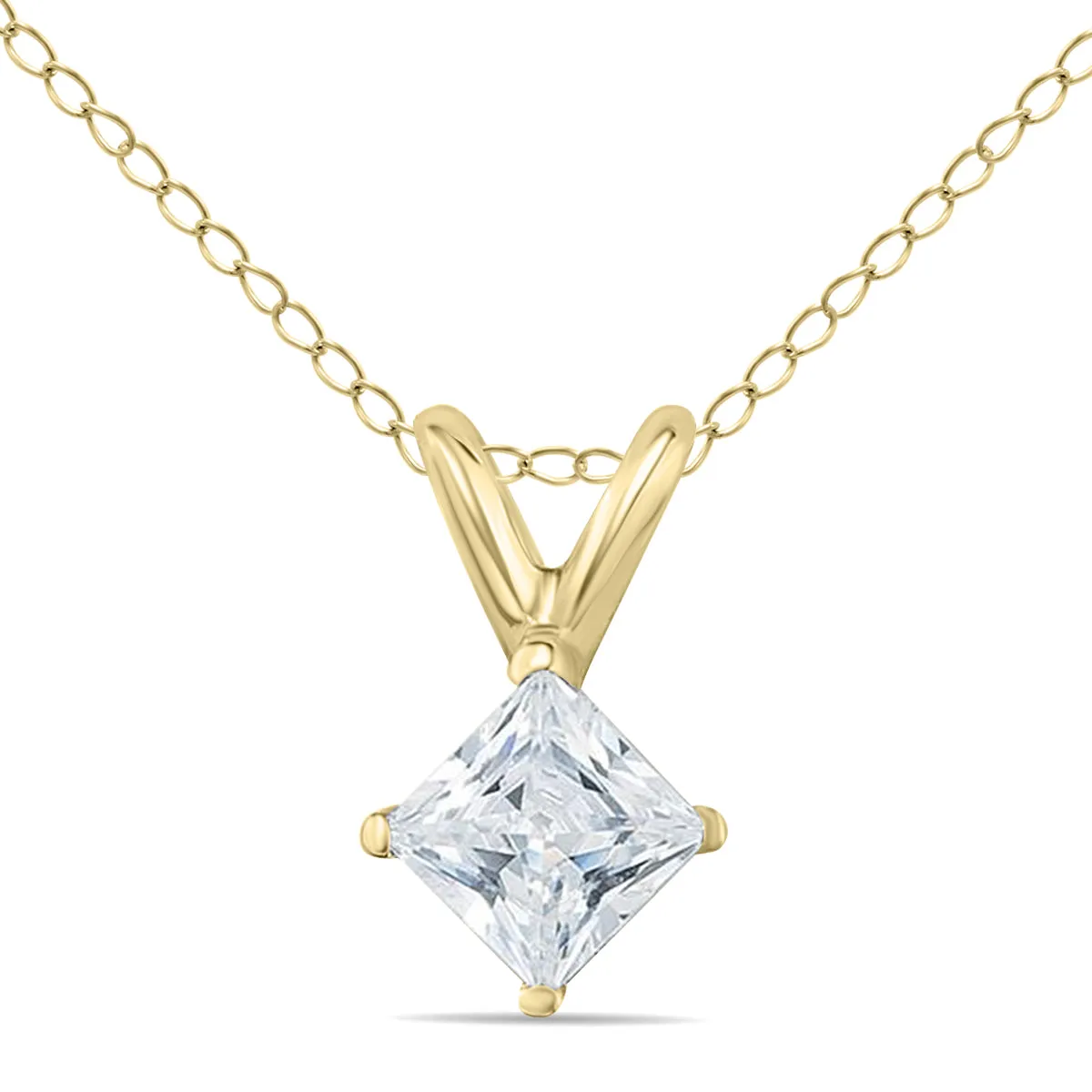 1/5 Carat Princess Diamond Solitaire Pendant In 14K Yellow Gold