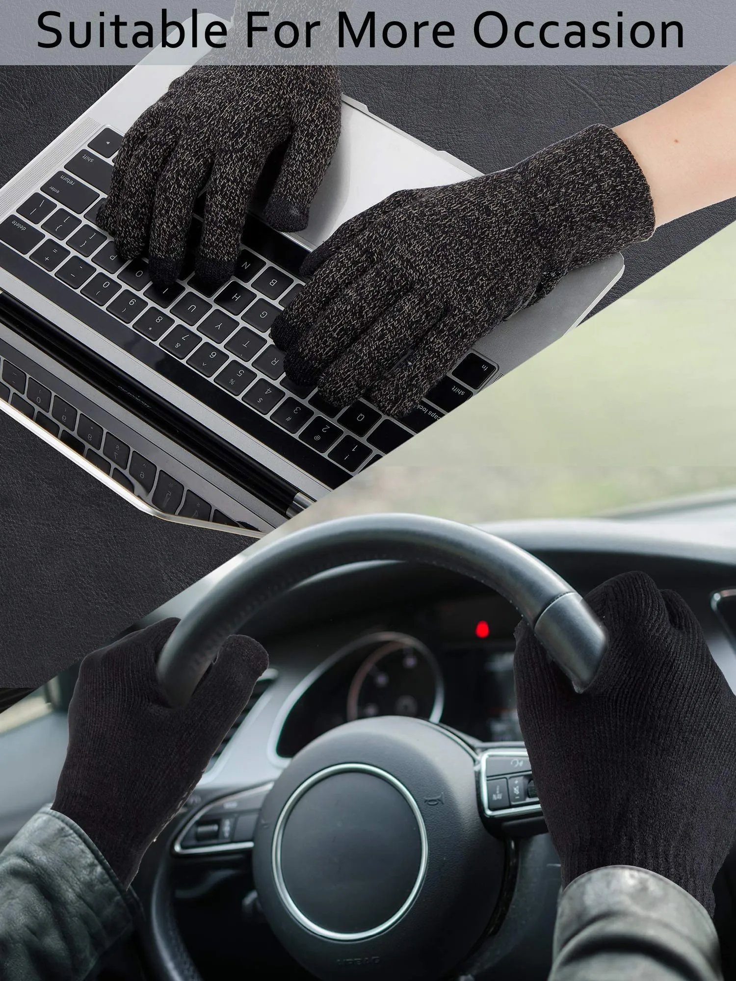 4 Pairs Winter Knit Touchscreen Gloves Warm Texting Gloves Elastic Anti-slip Gloves for Adults Black, Black Red, Black Grey, Rose Red Medium