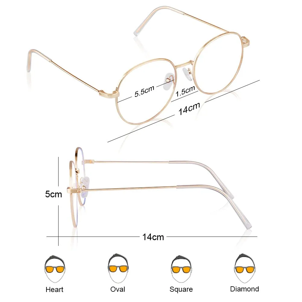 ACWOO Blue Light Filter Glasses, Set of 2 Round Anti Blue Light PC Gaming Glasses Fashion Glasses, Metal Blue Light Blocking Glasses, Retro No Strength Blue Filter Glasses for Women Men (Gold   Silver) Round (Gold   Silver)