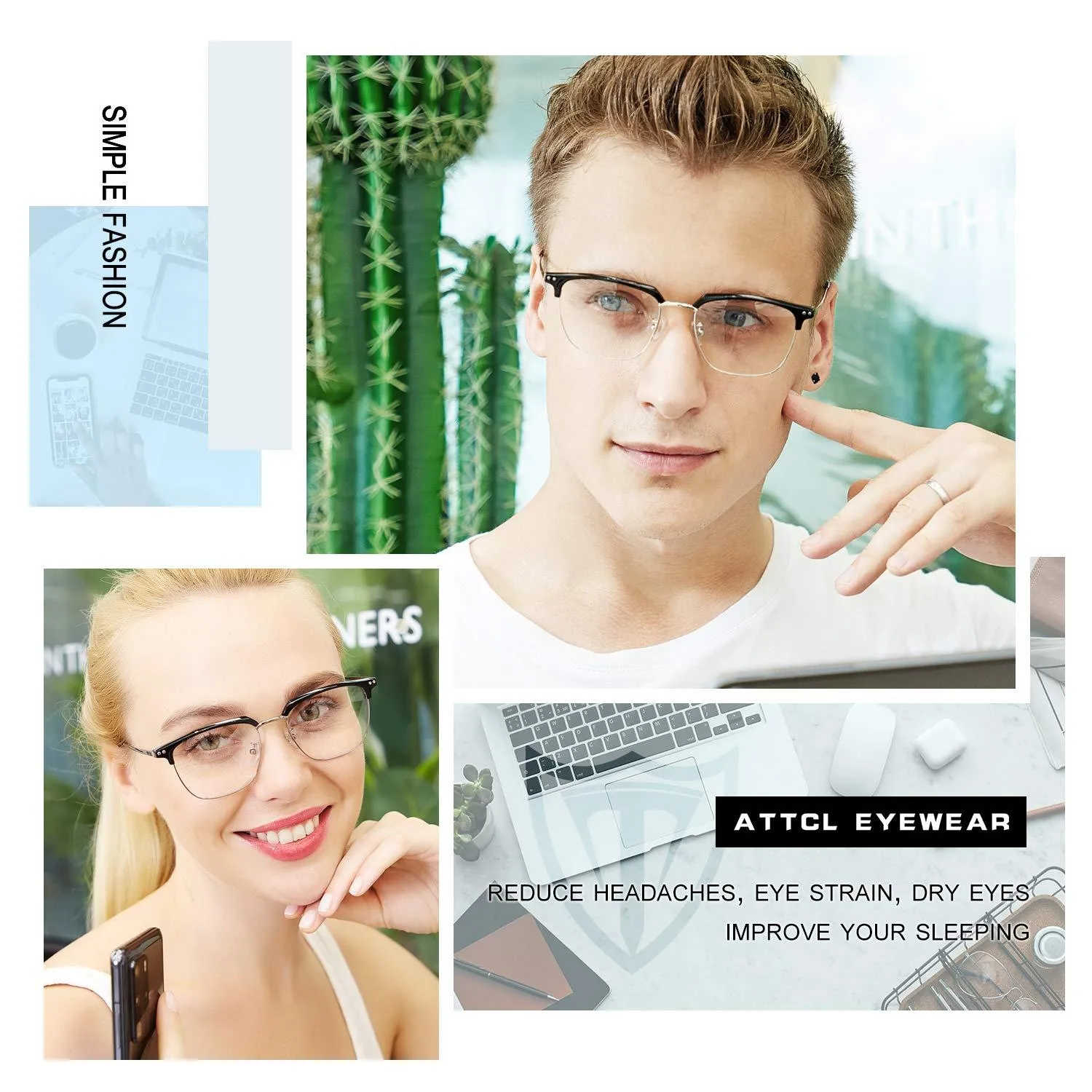 ATTCL Unisex Blue Light Blocking Glasses Men Women for Reduce Headache Anti Eye Fatigue Rectangular Gaming glasses Black sliver