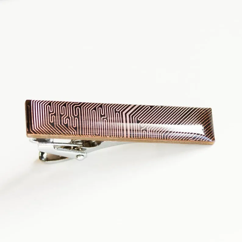 Black and Copper Circuit board Tie clip, short tie bar, geek mens gift, groomsmen