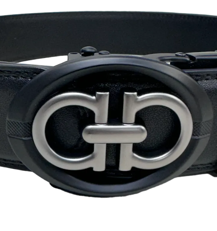 Black Genuine Leather Fancy Design Belt for Men's Sliver Buckle