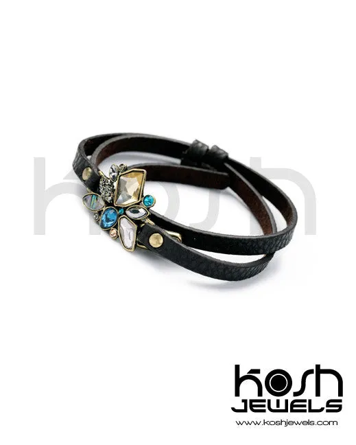 BLOOM LEATHER WRAP BRACELET - DARK BROWN
