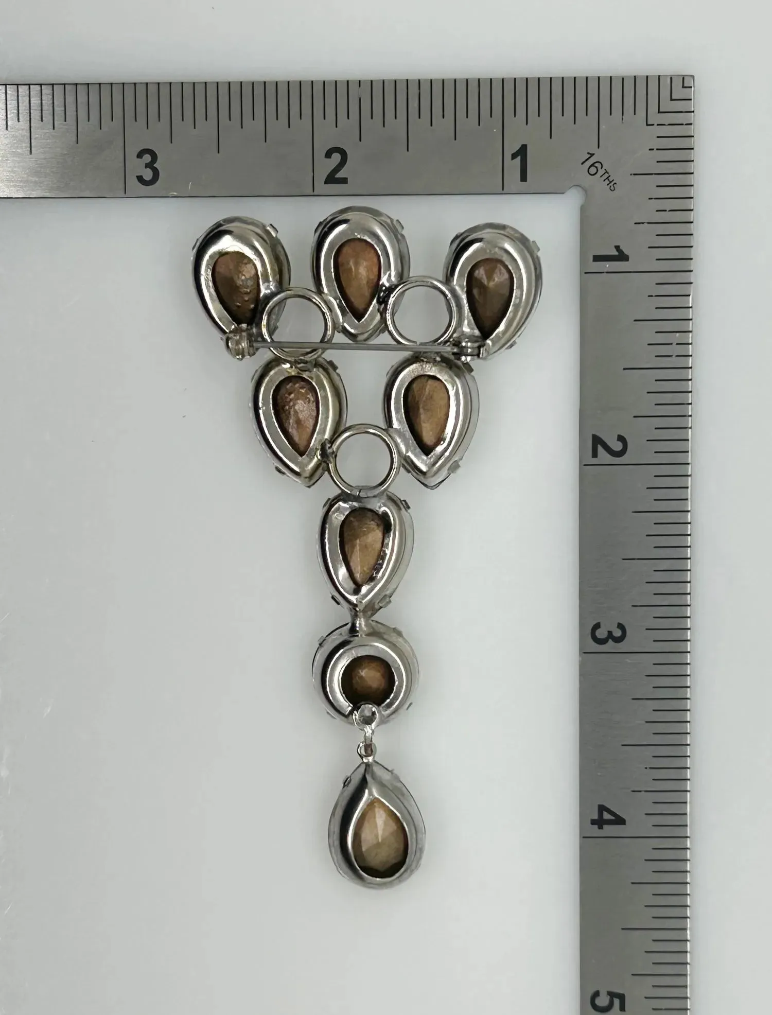 Bold 1980s Vintage Brooch with Huge Pear Shaped Rhinestones