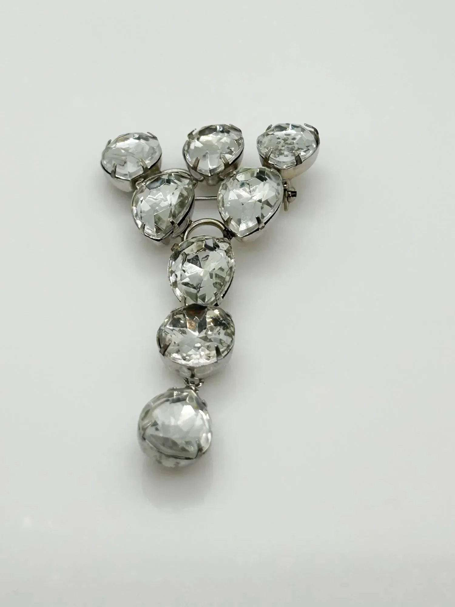 Bold 1980s Vintage Brooch with Huge Pear Shaped Rhinestones
