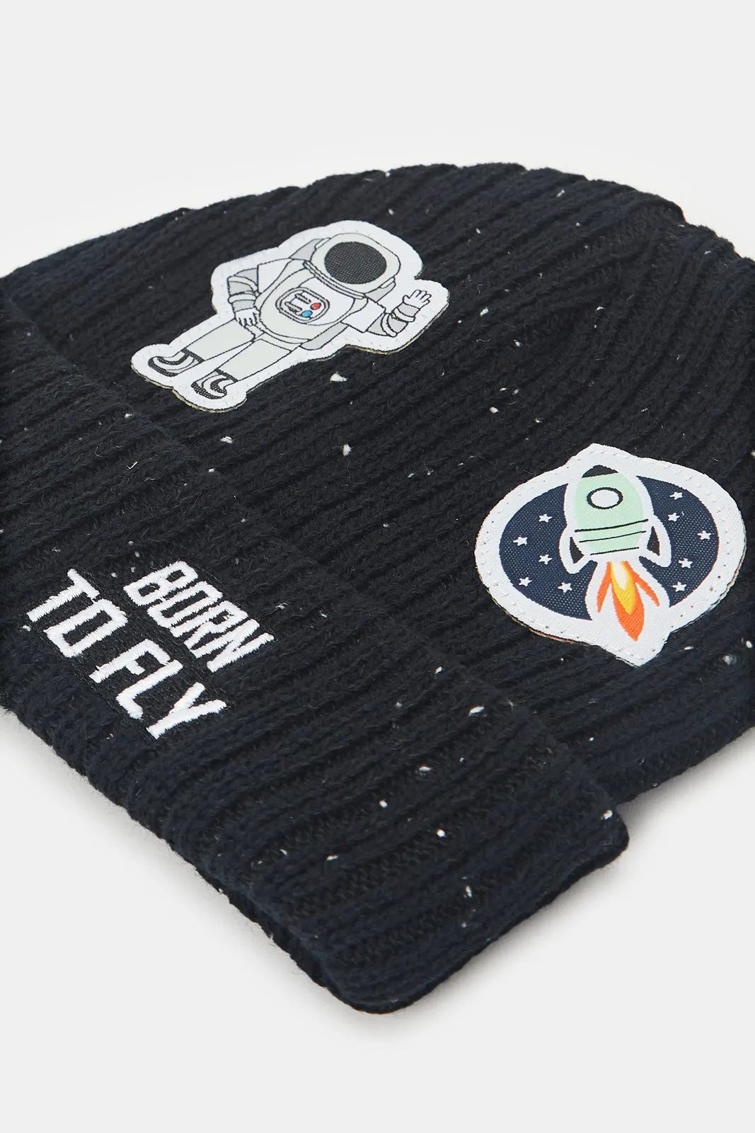 Boys Black Astronaut Knitted Cap