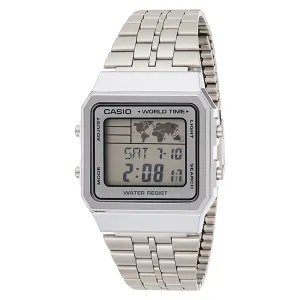 Casio Men's LCD Dial Gray Stainless Steel Band Digital Quartz Watch - A500WA-7DF