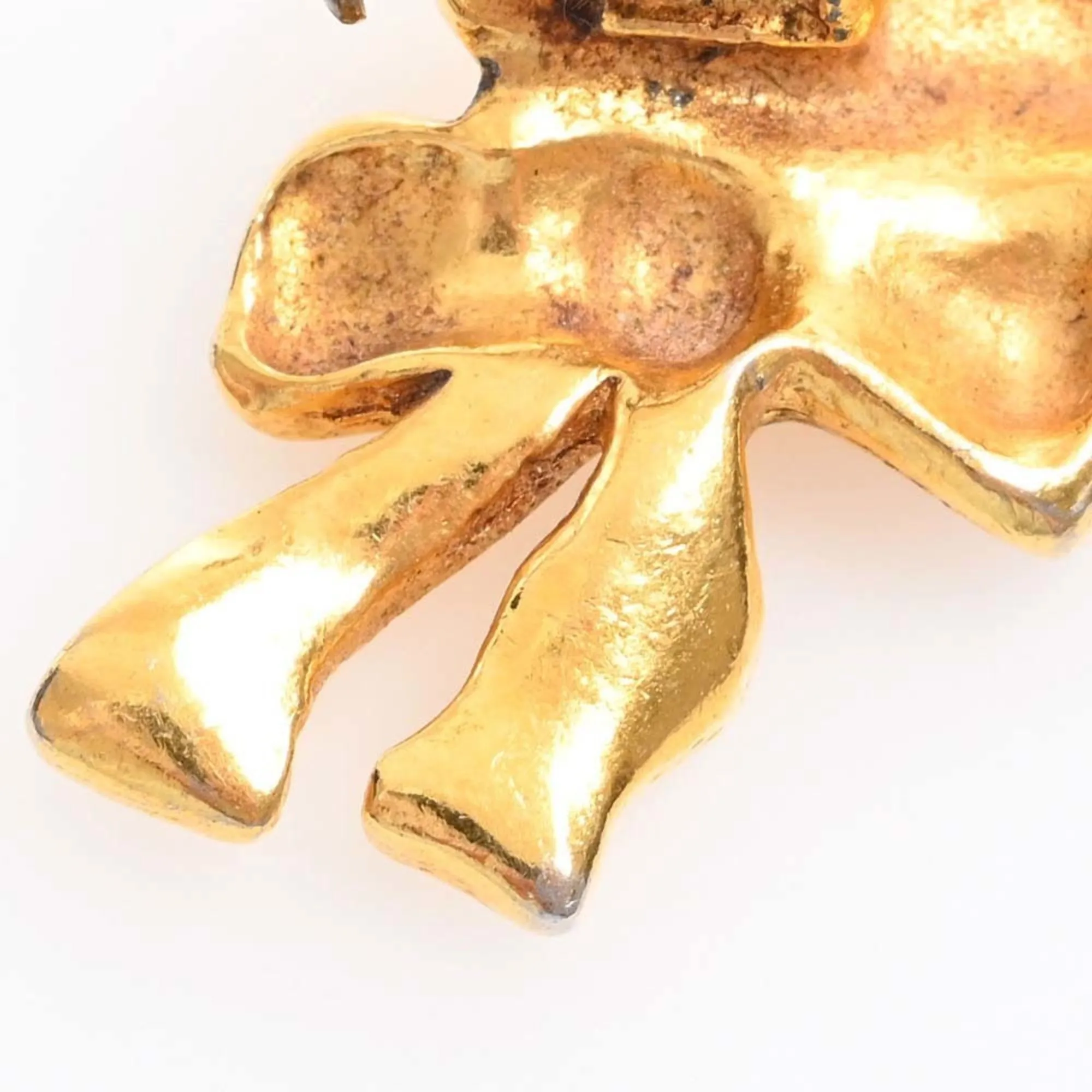 CHANEL Beret Motif Ribbon Brooch Gold Women's