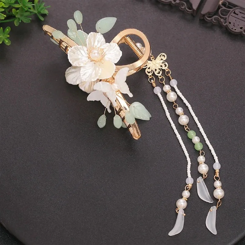 Chic Tassel Butterfly Pearl Clip
