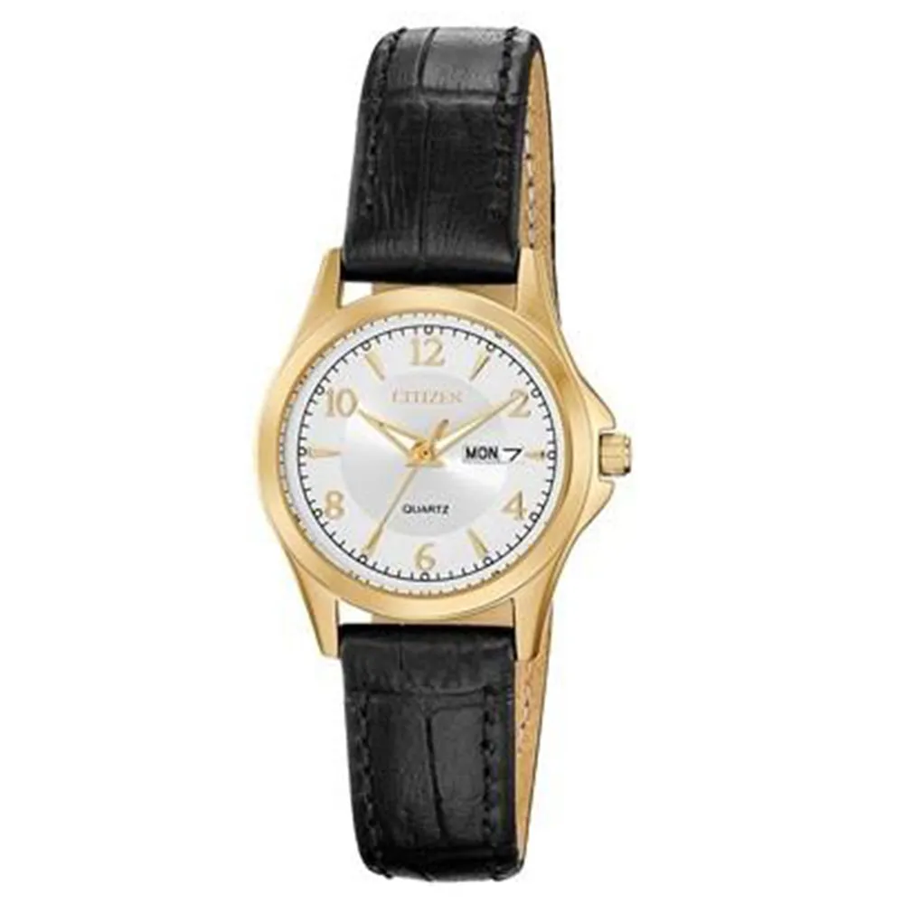 Citizen Womens Black Leather Band White Japanese-Quartz Dial Watch - EQ0593-26A