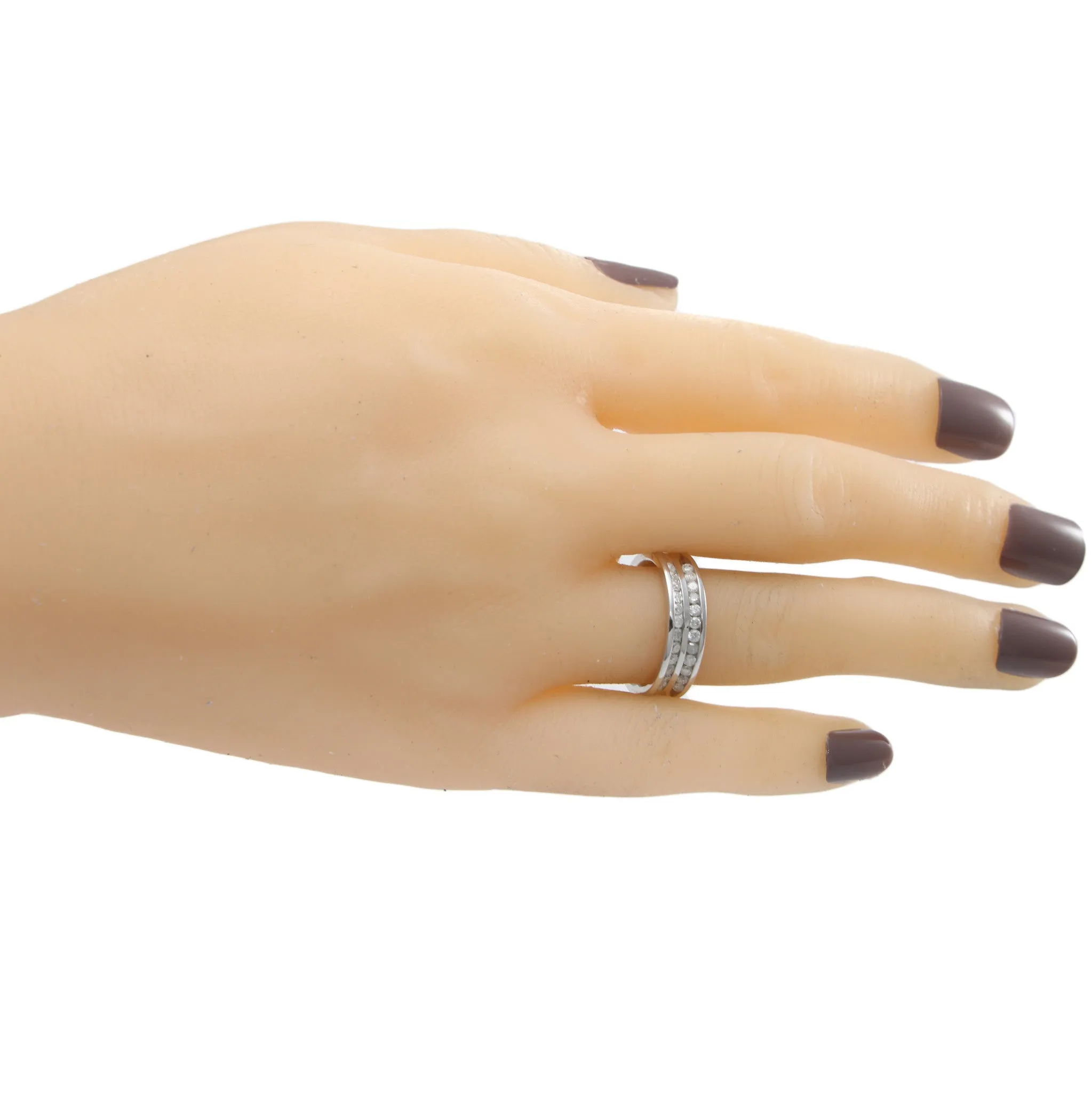 Classic Comfort Diamond Band 14k White Gold 2 Row Cigar Ring 0.44ctw Channel Set