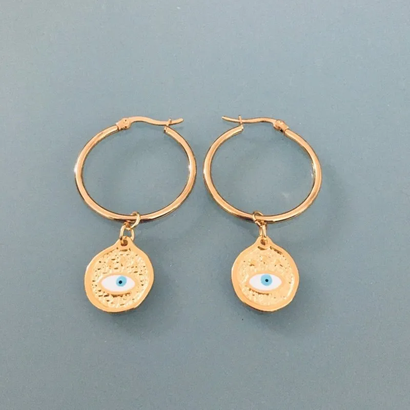 Clover Gold Greek Eye Hoop Earrings in Stainless Steel | Women's Earrings | Gift Jewelry
