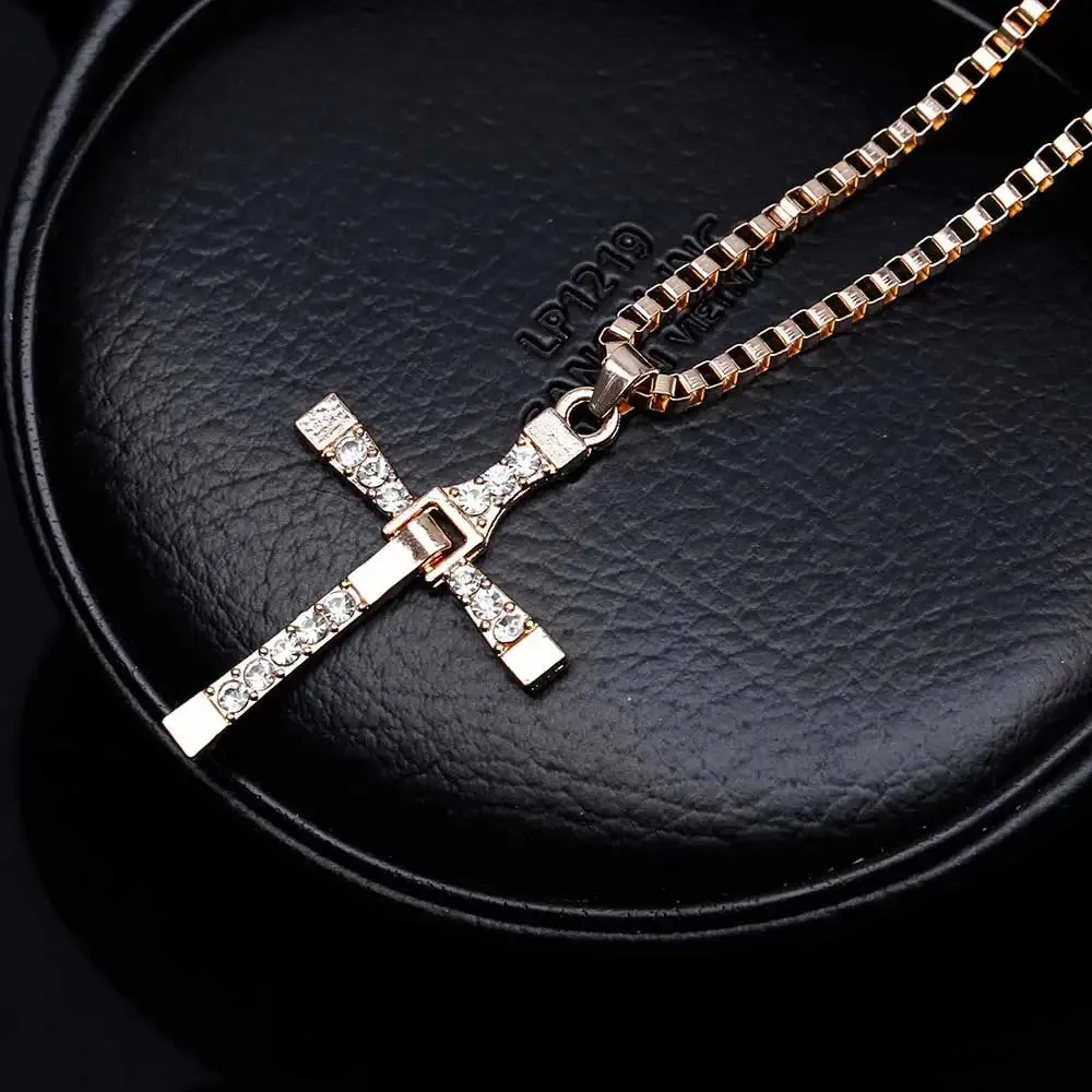 Crystal Cross Pendant Men's Necklace