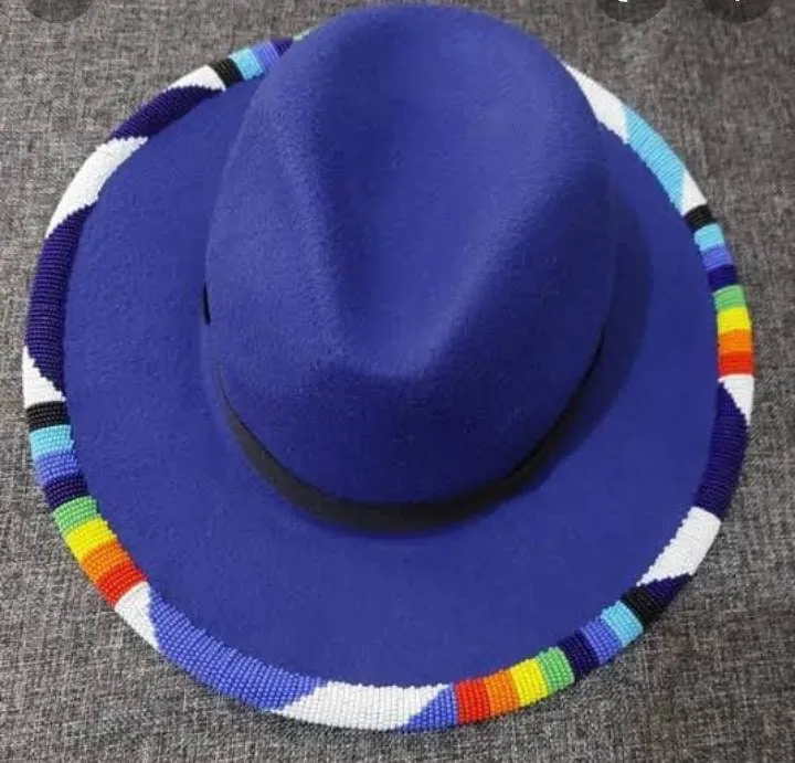 Dark blue handmade beaded masaai maasai Masai fedora hat / cowboy hat with free shipping world wide