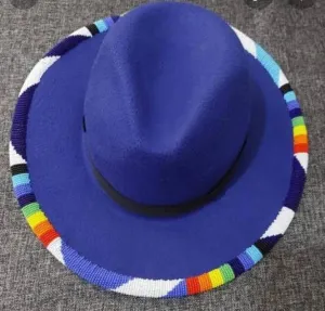 Dark blue handmade beaded masaai maasai Masai fedora hat / cowboy hat with free shipping world wide