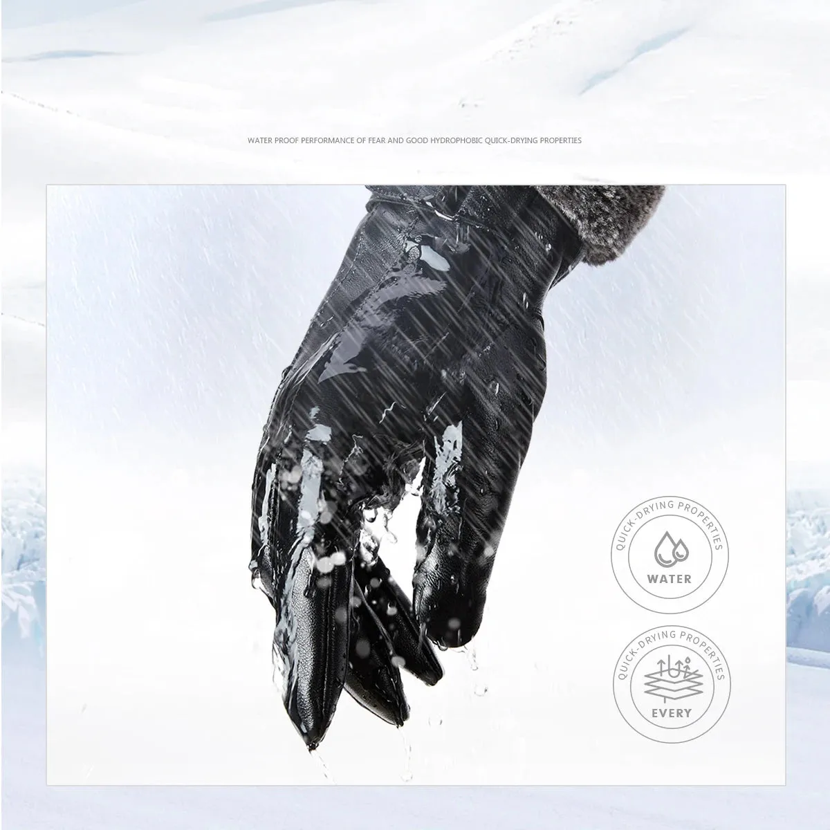 DENIM Genuine Leather Sheepskin Gloves for Men Winter Warm