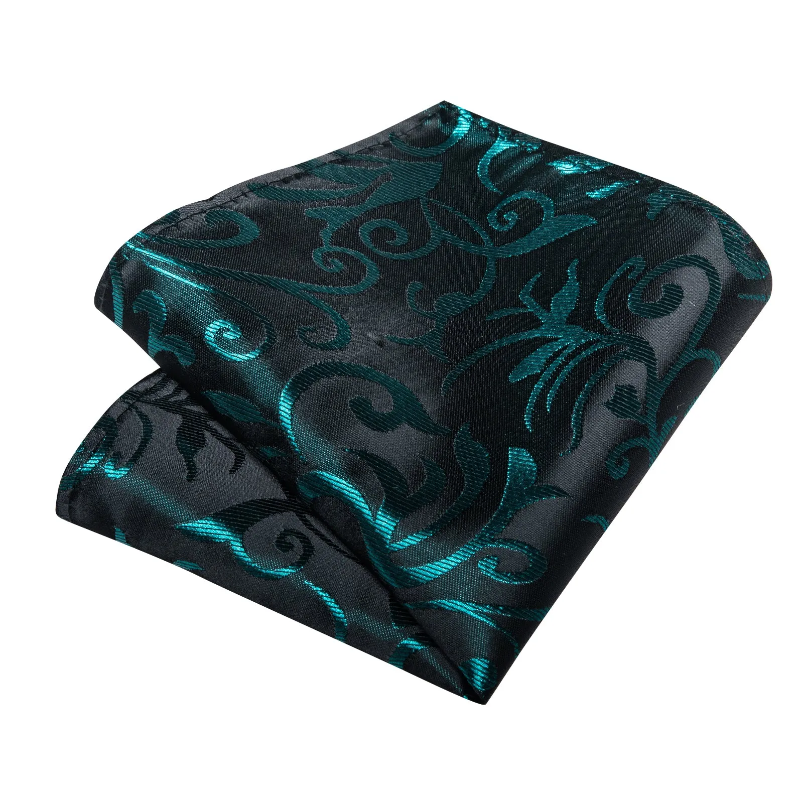 DiBanGu Silk Tie Black Teal Floral Men's Tie Handkerchief Cufflinks Clip Set