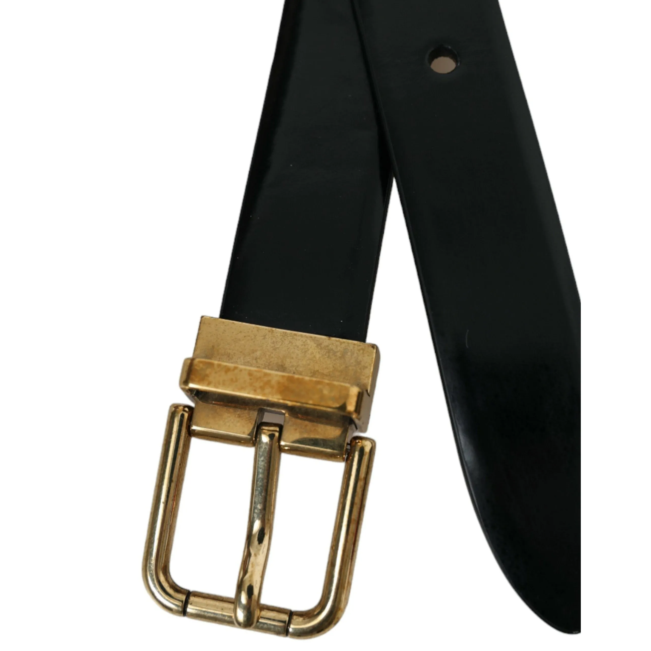 Dolce & Gabbana Elegant Black Leather Waist Belt with Logo Buckle