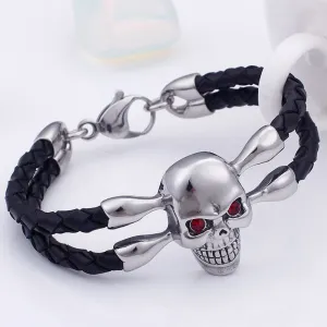 Double Layer Braided Leather Wrap Bracelet Men