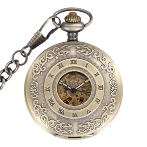 Engraved Bronze Mechanical Demi Pocket Watch
