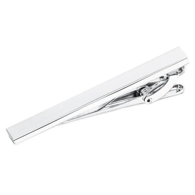 Engraved Tie Pin Clip | Custom Tie Bar | Personalised Tie Clip | Customized Gift For Groom | Men's Silver Tie Clip | Silver Color Tie Pins