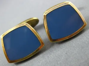 ESTATE AAA BLUE CHALCEDONY 18KT YELLOW GOLD 3D CLASSIC SQUARE MEN'S CUFFLINKS