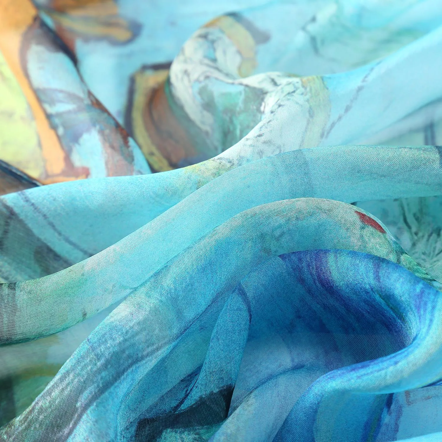 Extra Wide High Quality Silk Chiffon Scarf Blue Theme Floral Print SCH504