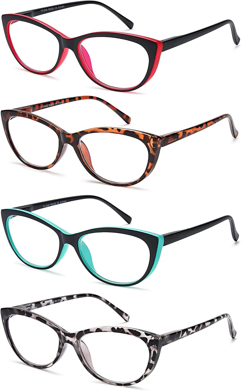 EYEURL 4 Pack Cat Eye Reading Glasses for Women, Blue Light Blocking Readers Lightweight Spring Hinge Anti Eyestrain UV Fashion Eyeglasses  1.50