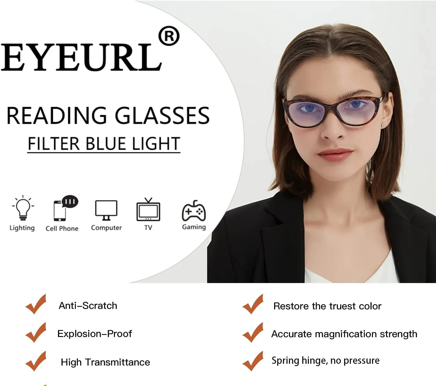 EYEURL 4 Pack Cat Eye Reading Glasses for Women, Blue Light Blocking Readers Lightweight Spring Hinge Anti Eyestrain UV Fashion Eyeglasses  1.50