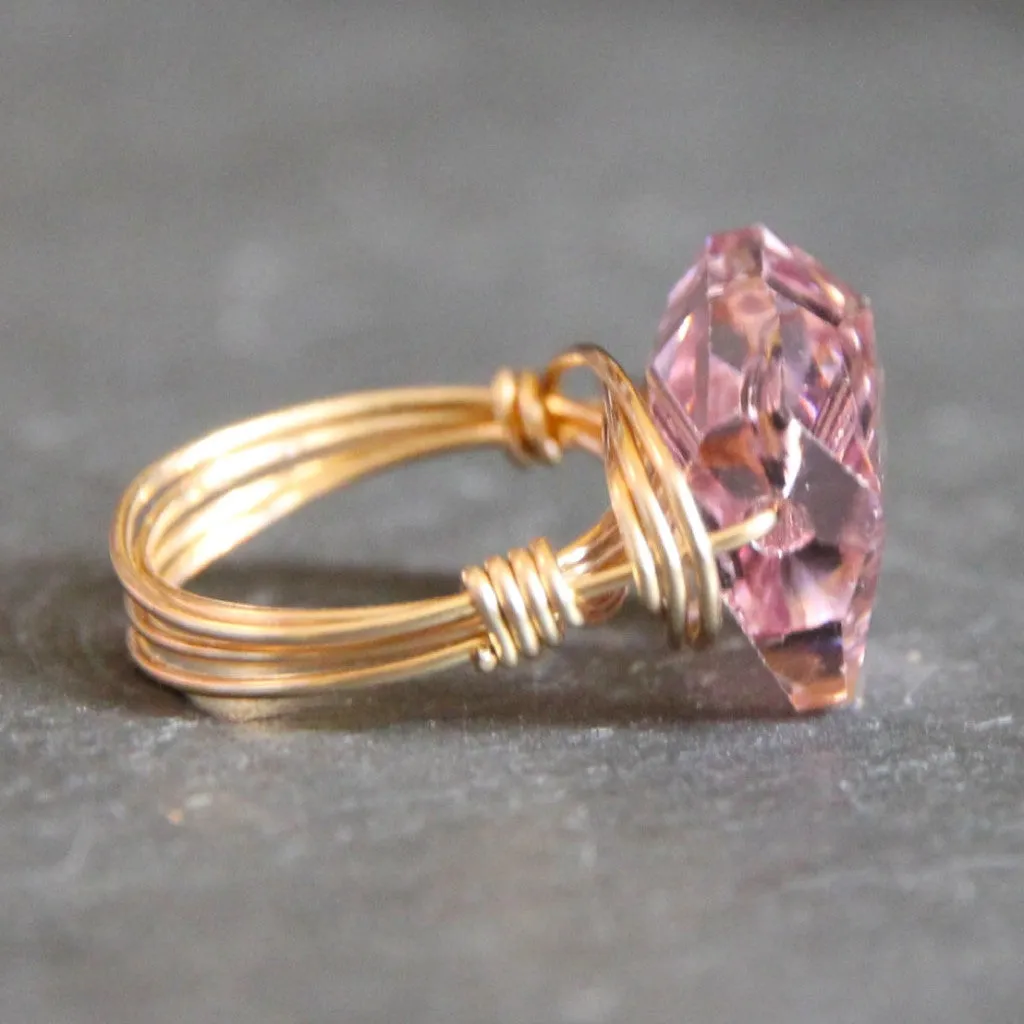 Gem Pop Ring - 18k Gold & Light Amethyst Swarovski Crystal Wire Wrapped Ring