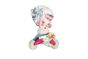 Girl with Christmas Postcards Brooch by Laliblue