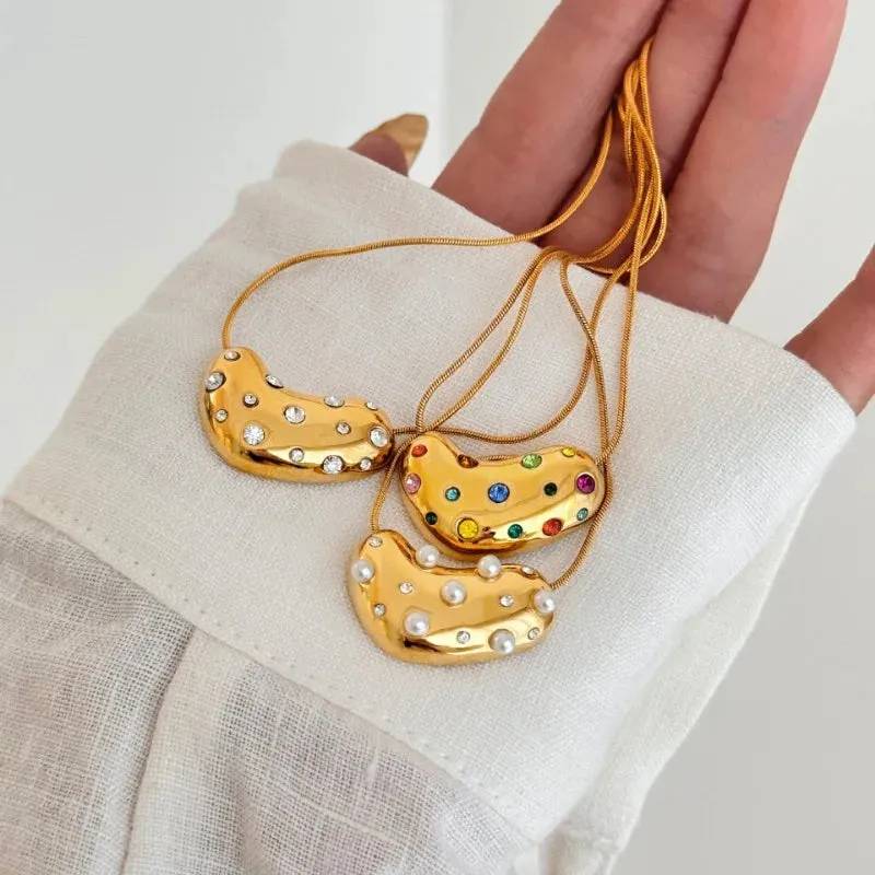 Golden Heart Zircon and Pearl Pendant Necklaces