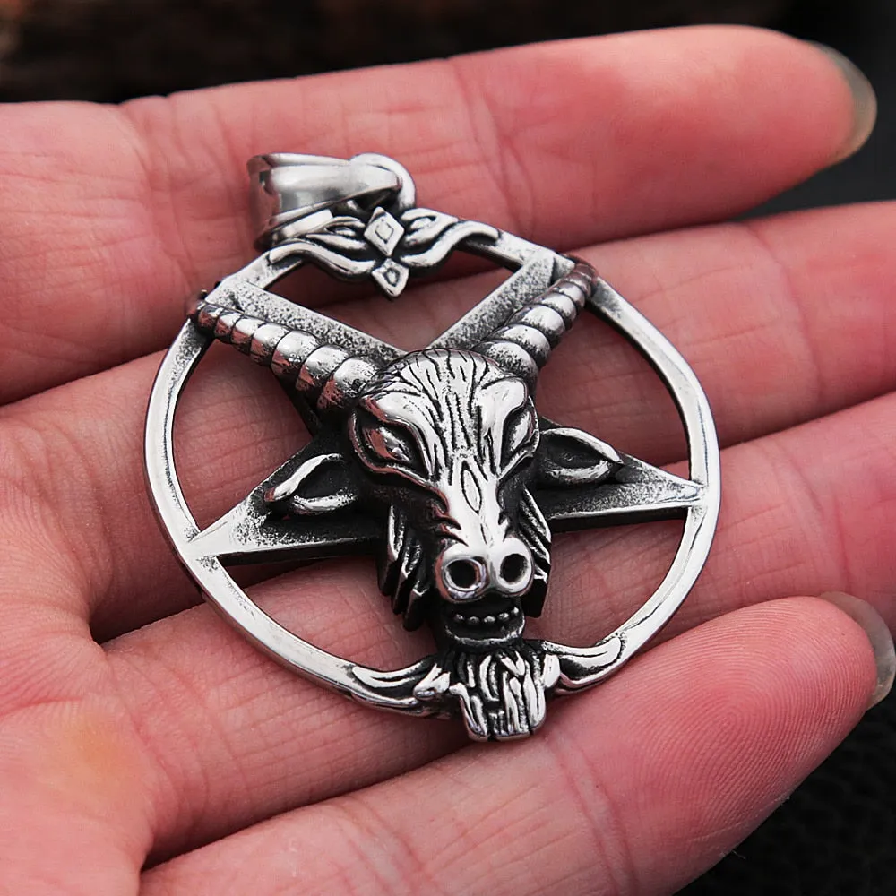 Gothic Lucifer Satan Sheep Head Pendant Necklace Men's Chain