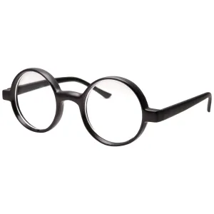 grinderPUNCH Kids Childrens Wizard Nerd Round Black Frame Glasses, Clear Lens (Age 4-12) - Harry Potter Glasses Edna Mode Costume Glasses