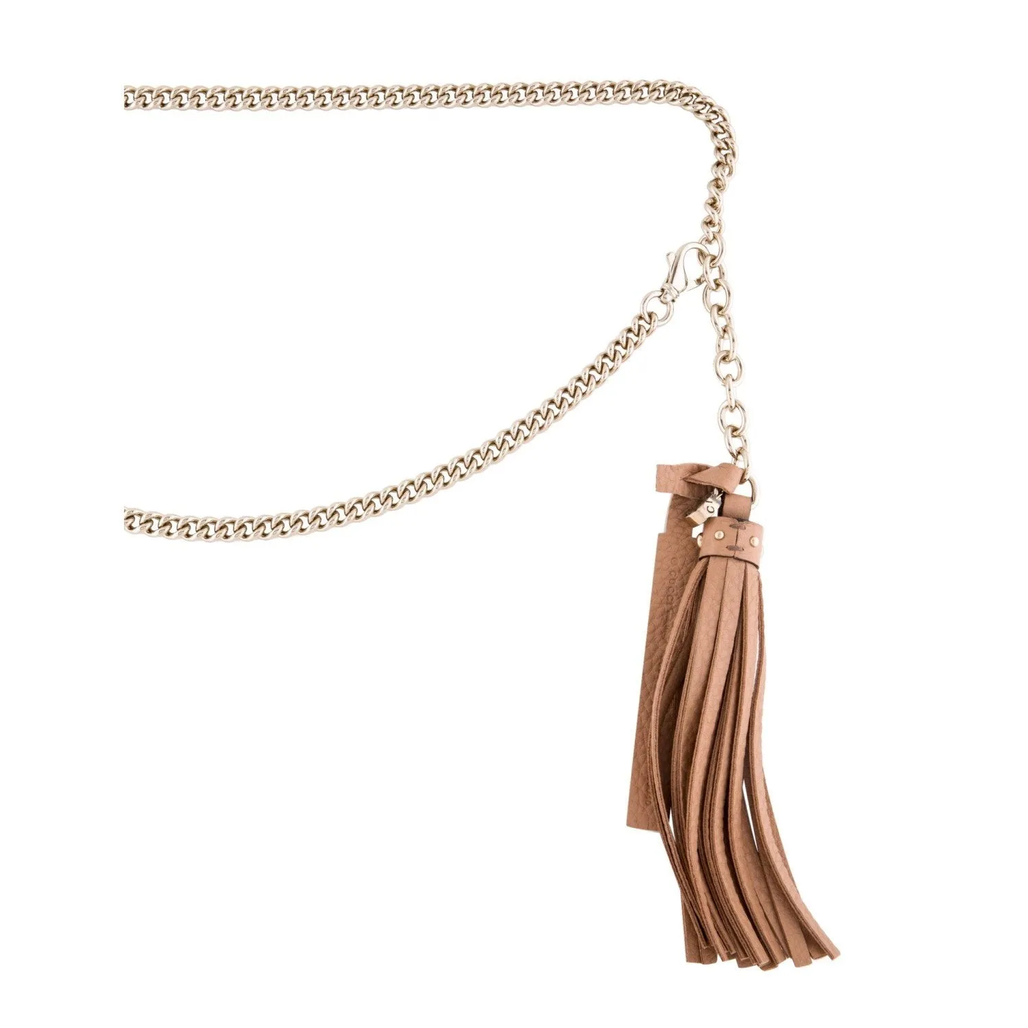Gucci Leather Tassel GG Gold Chain Camelia Beige Belt Size (32) 388992