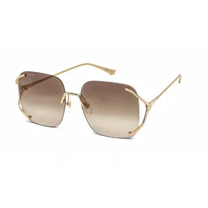 Gucci Women's Sunglasses - Gold Metal Oversized Rimless Frame Brown Lens | GG0646S 002