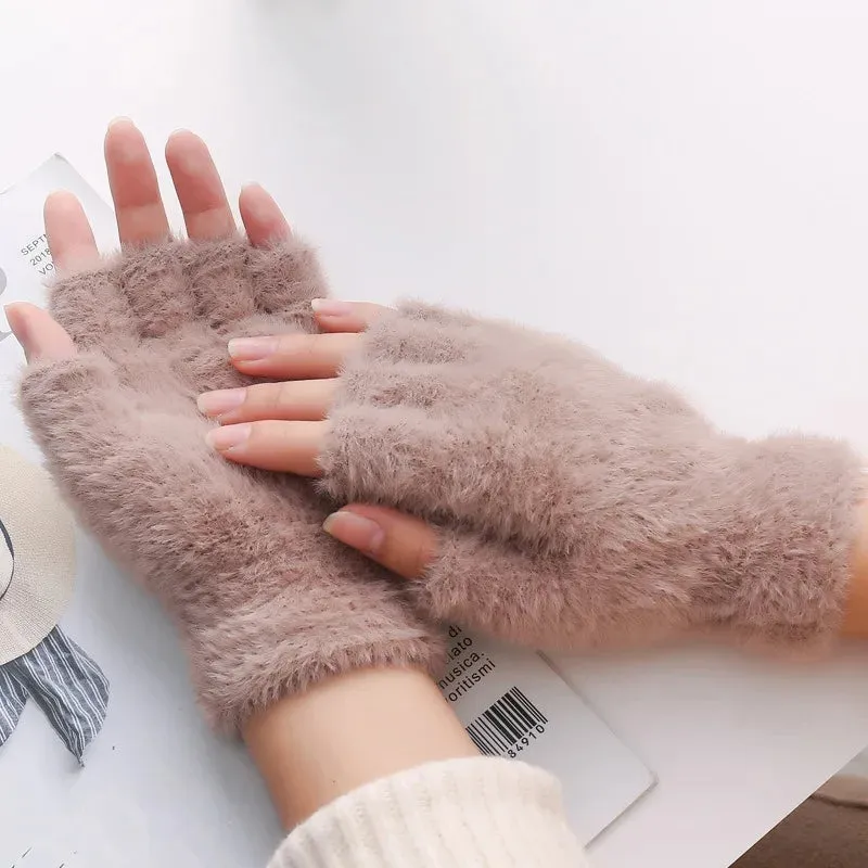 Half-Finger Winter Gloves - Imitation Mink Cashmere