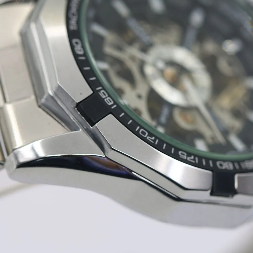 Hollow Skeleton Dial Automatic Mechanical Stainless Steel Band Wrist Watch
