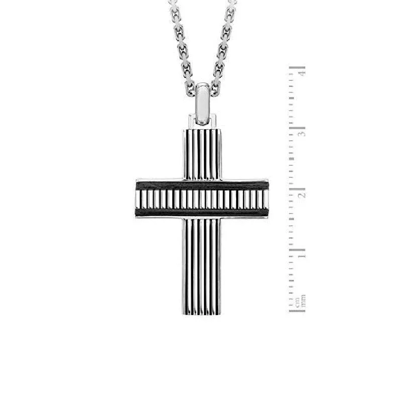 Hoxton London Men's 925 Sterling Silver Bold Leather Ribbed Cross
