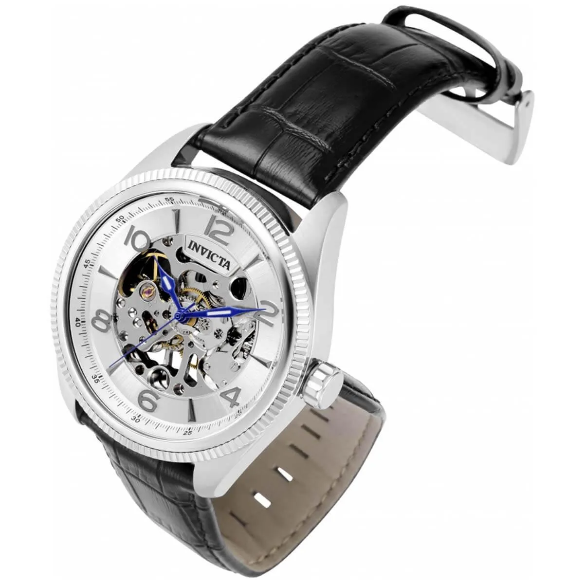 Invicta Men's Mechanical Watch - Vintage Skeleton Dial Black Leather Strap | 37930