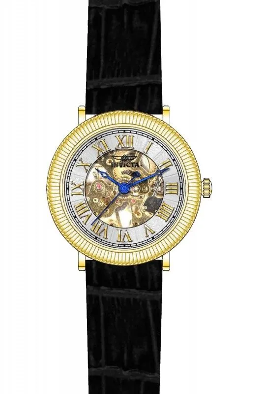 Invicta Specialty Mechanical Silver Skeletal Dial Black Leather Men's Watch 17244